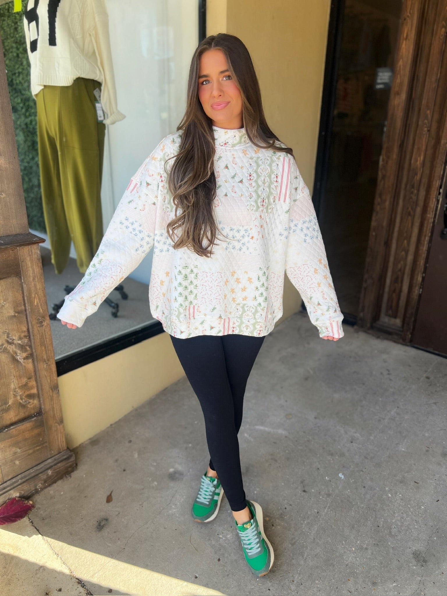 sunkissed coconut Christmas holiday quilted mock neck