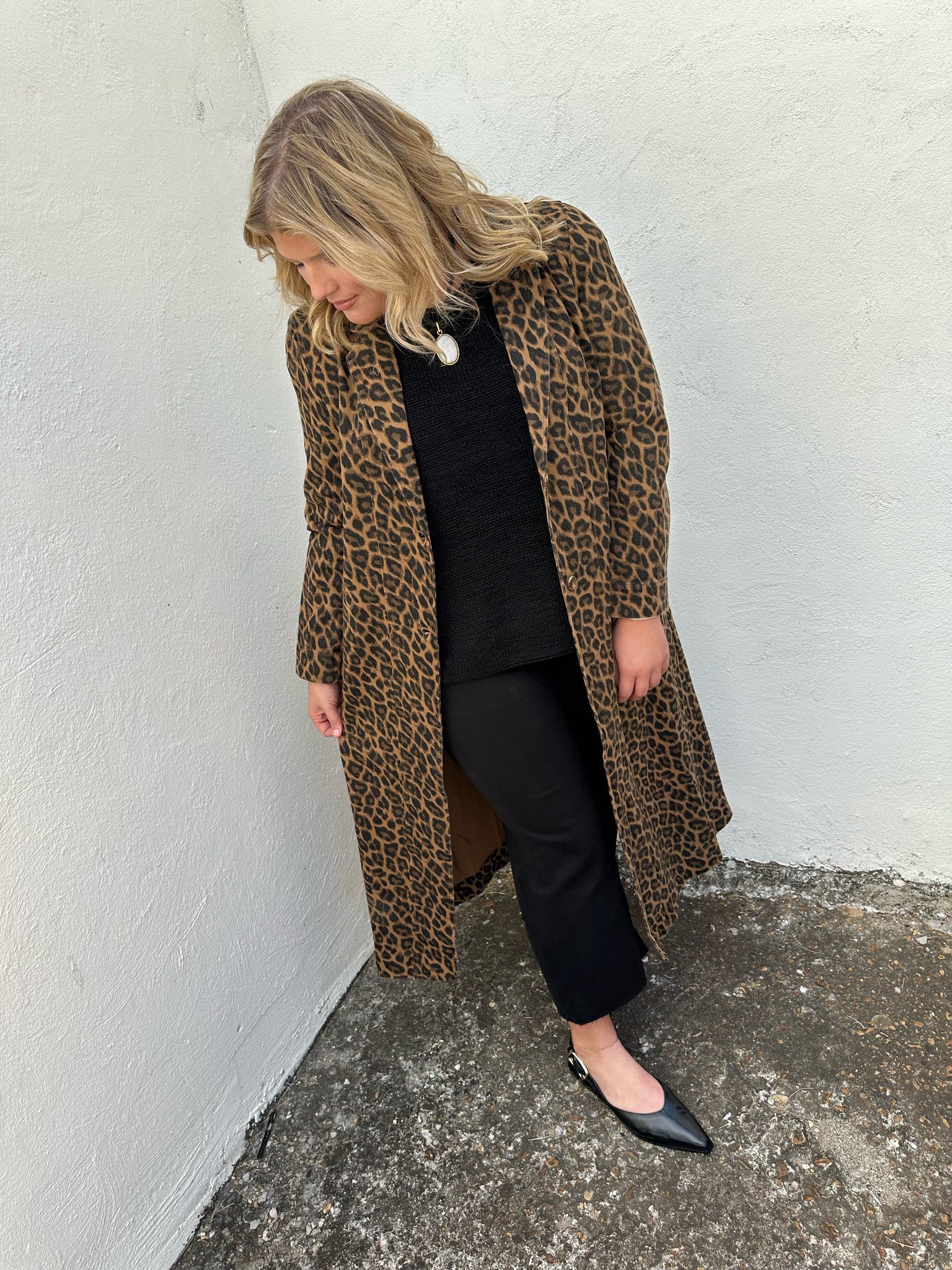leopard denim duster