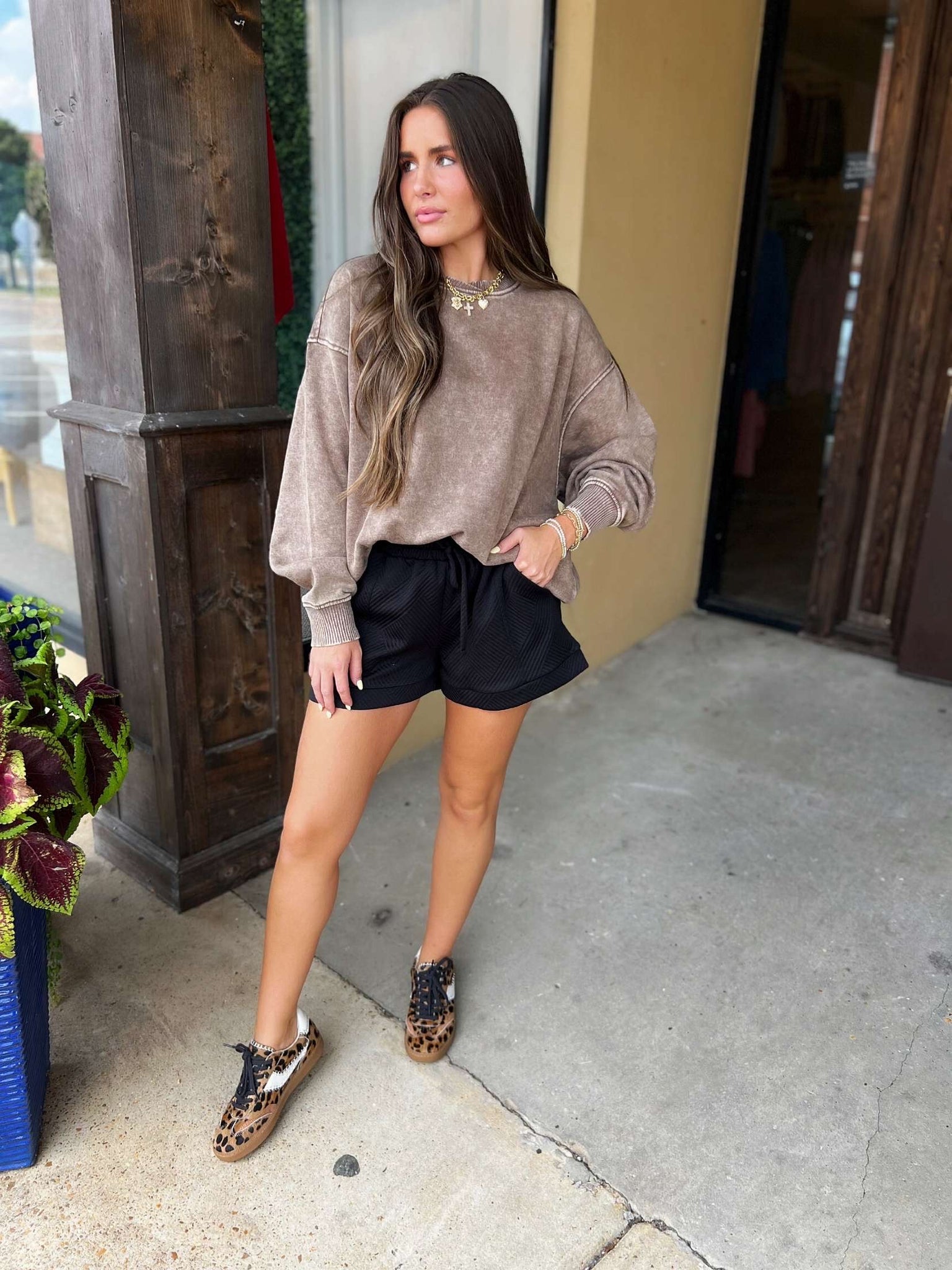 here for it sweatshirt in mocha