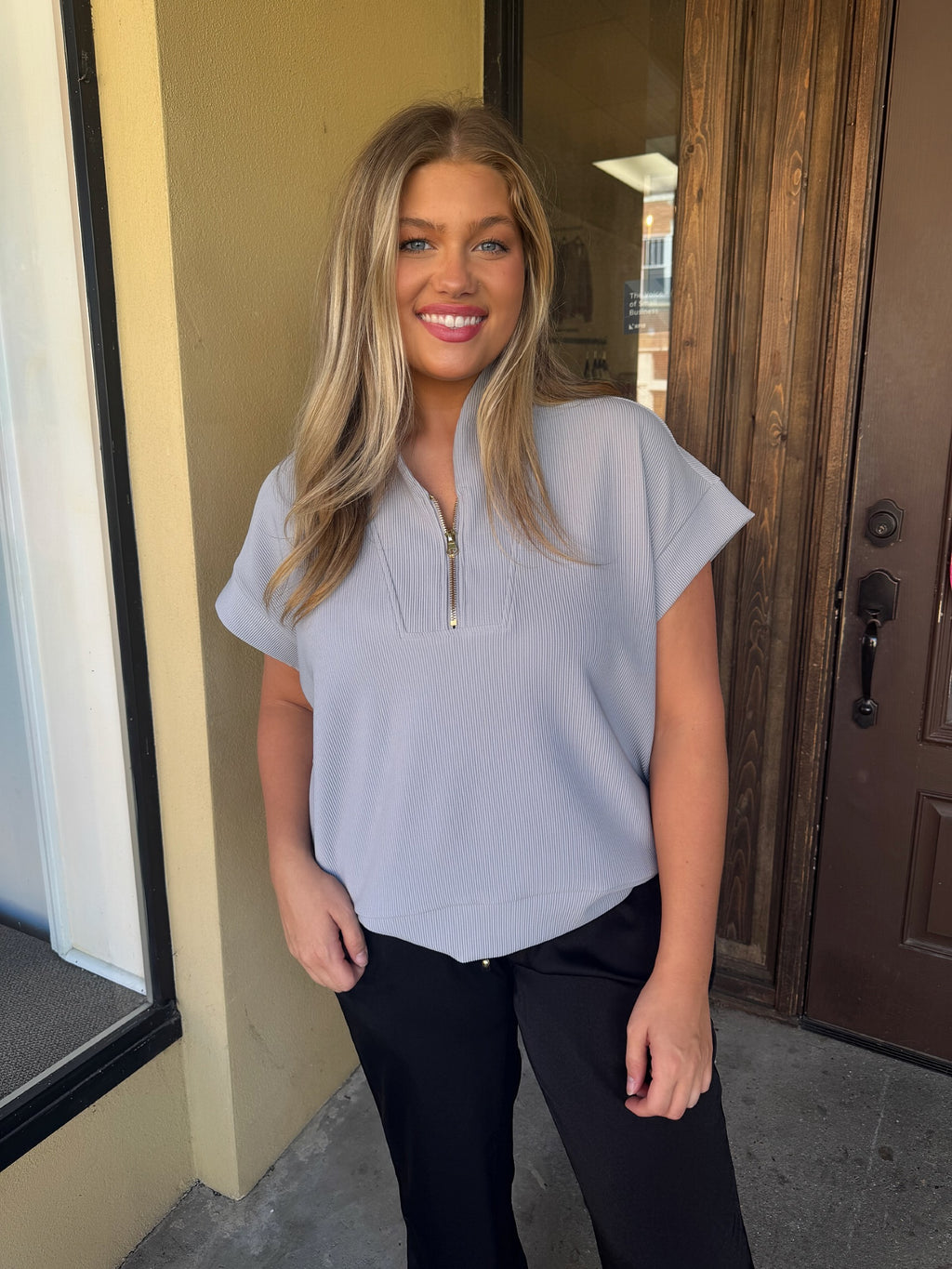 sadie quarter zip in light grey