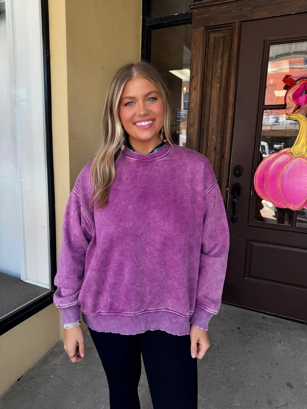 here for it sweatshirt in plum