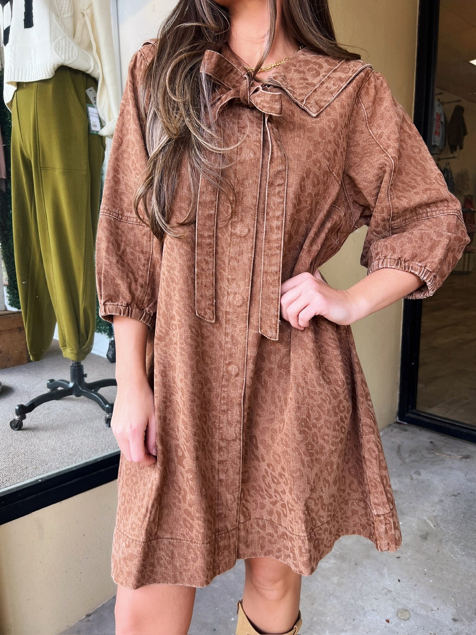 elliot denim leopard dress