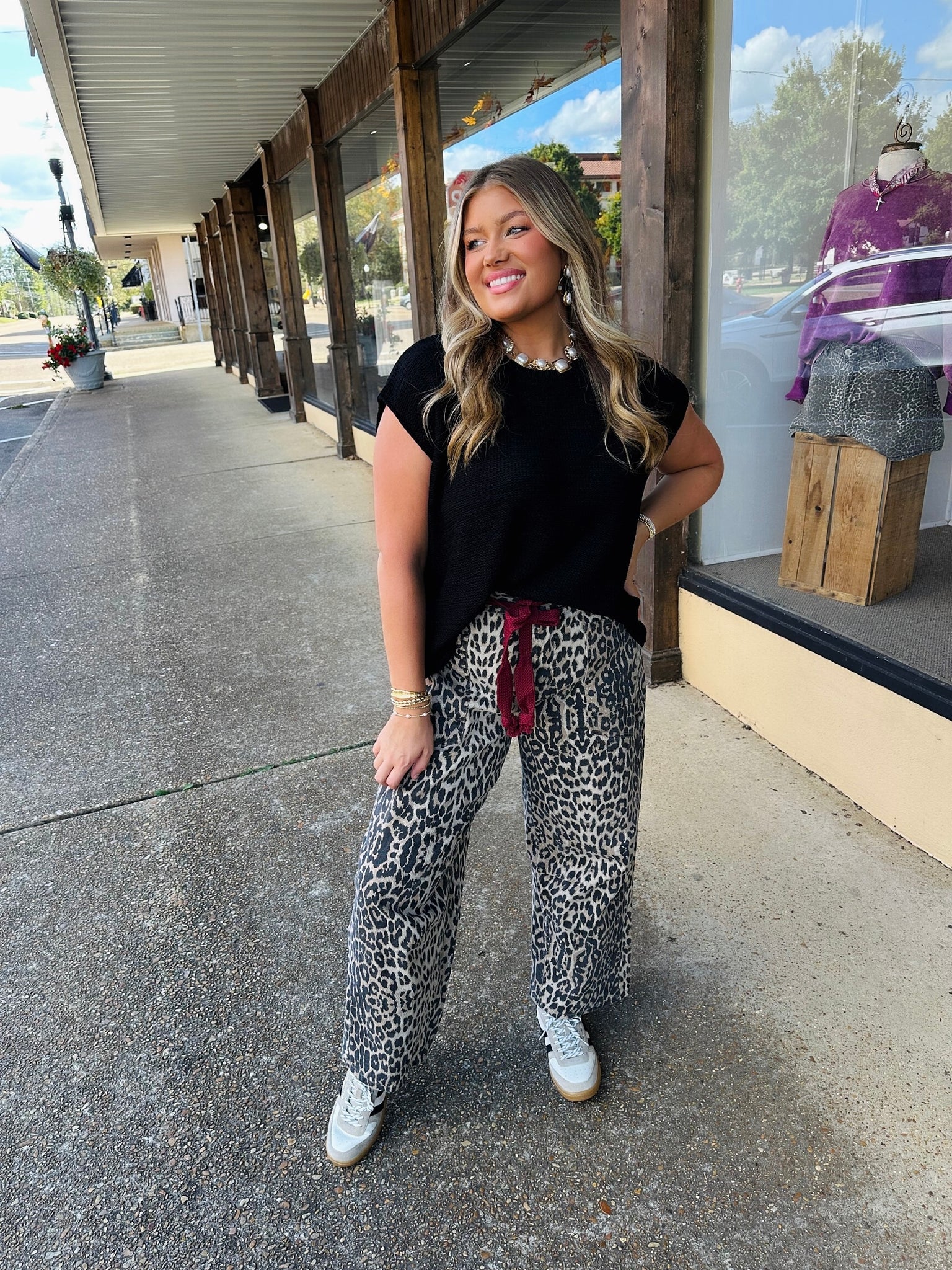 jess leopard belted barrel pant