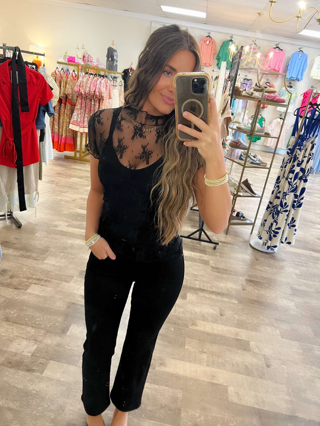 aspen lace top - black