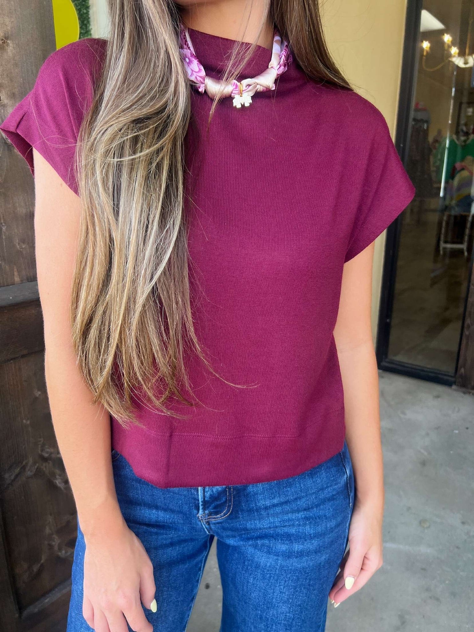fall staple lightweight sweater in burgundy
