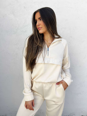 ollie quarter zip pullover- cream