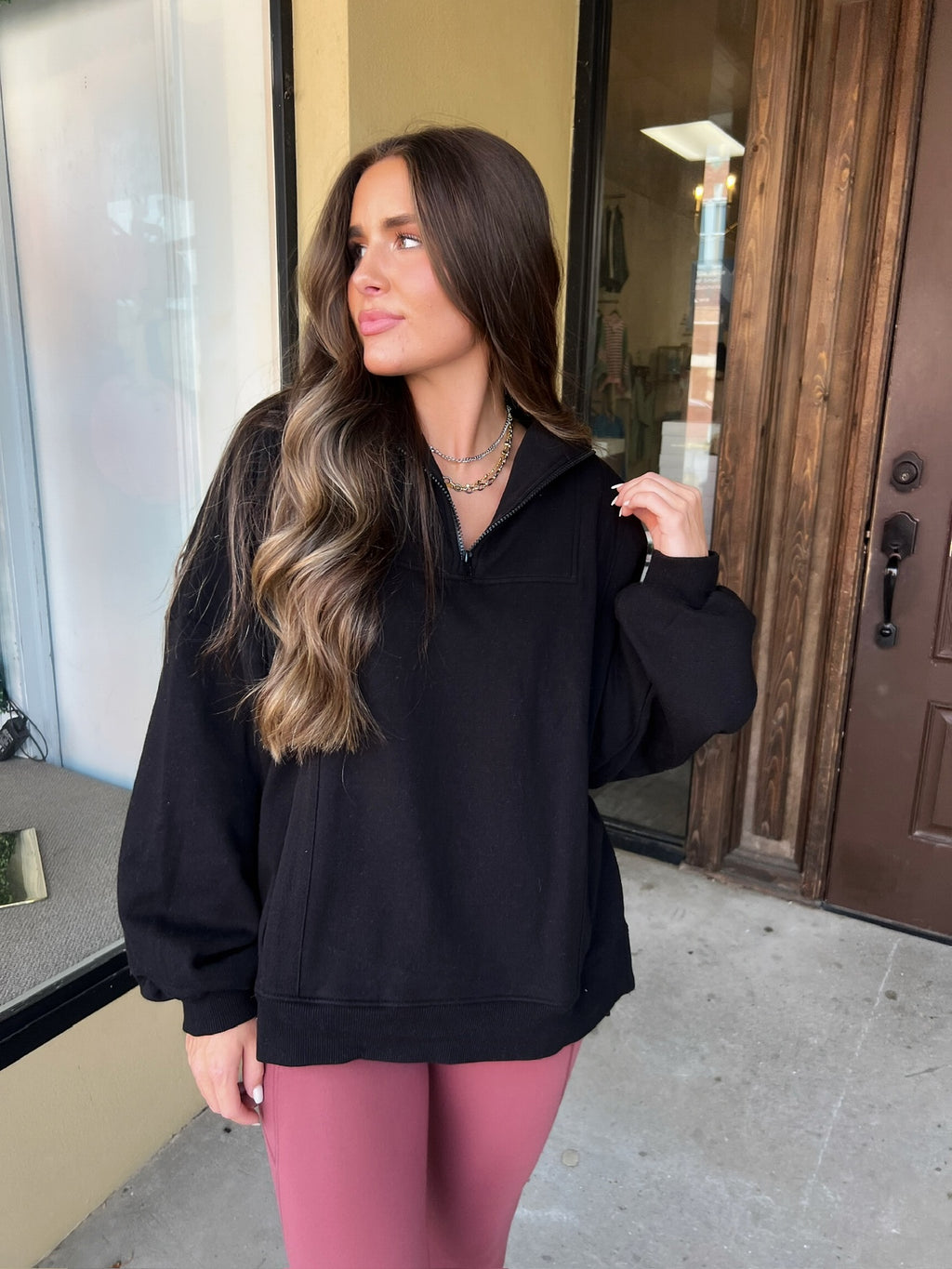 rhodes quarter zip in black