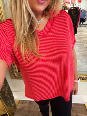 ribbed & ready top - red