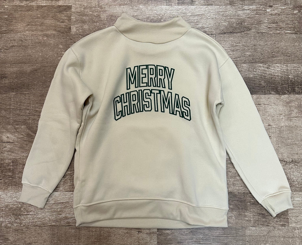 tan merry christmas mock neck sweatshirts