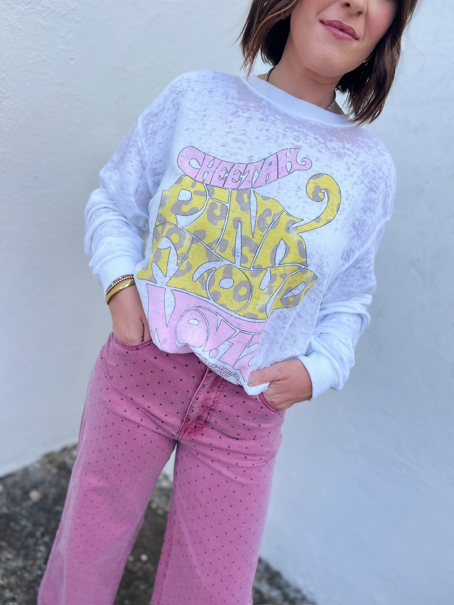 recycled karma pink floyd cheetah burn out sweatshirt