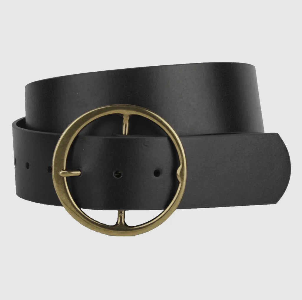 classic wide genuine leather round buckle belt