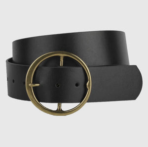 classic wide genuine leather round buckle belt