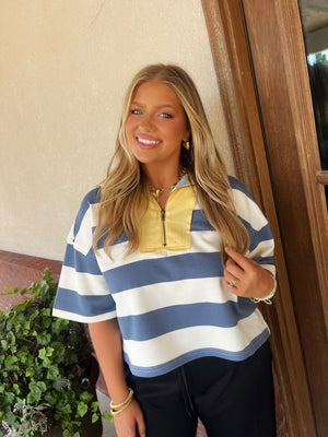 rugby striped quarter zip