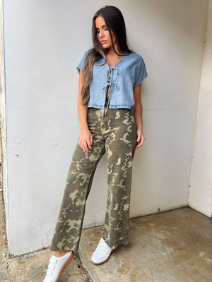blair denim tie front top