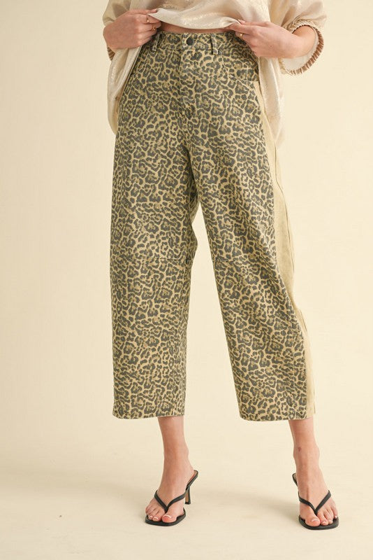 untamed leopard barrel jean - tan