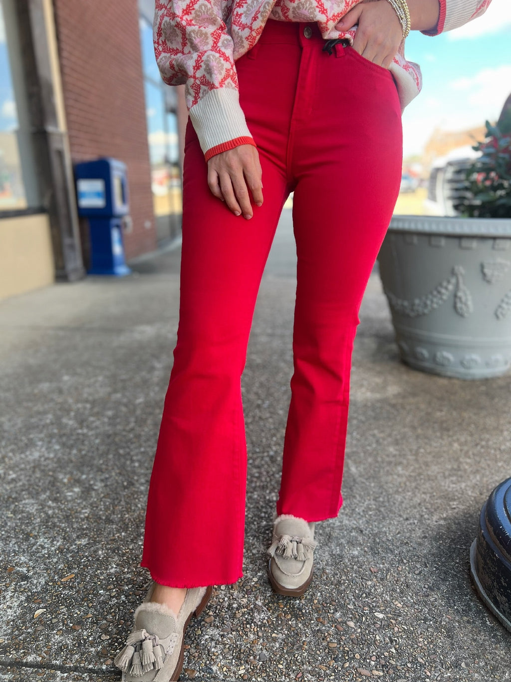 mica harper ankle flare red jean