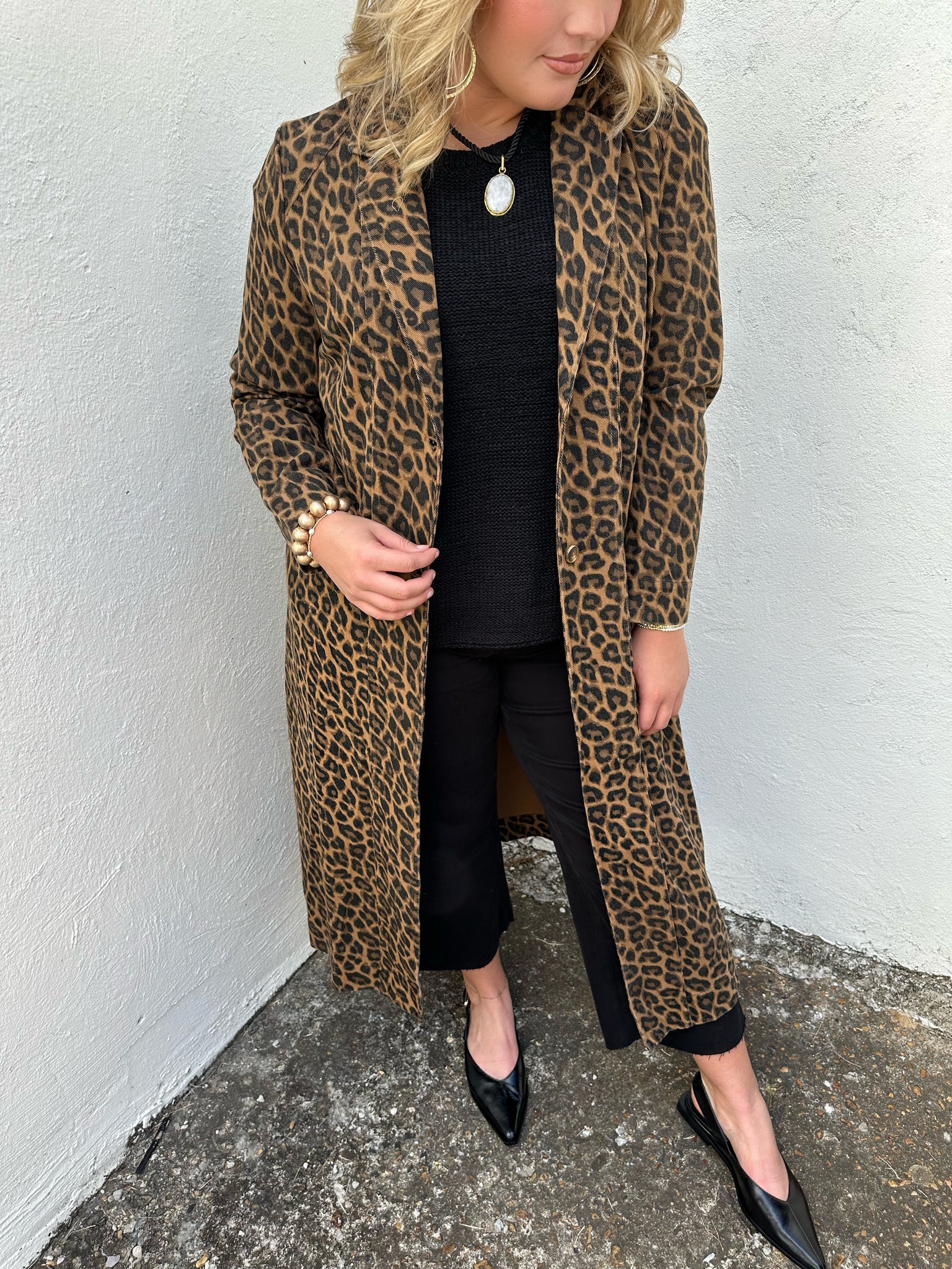leopard denim duster