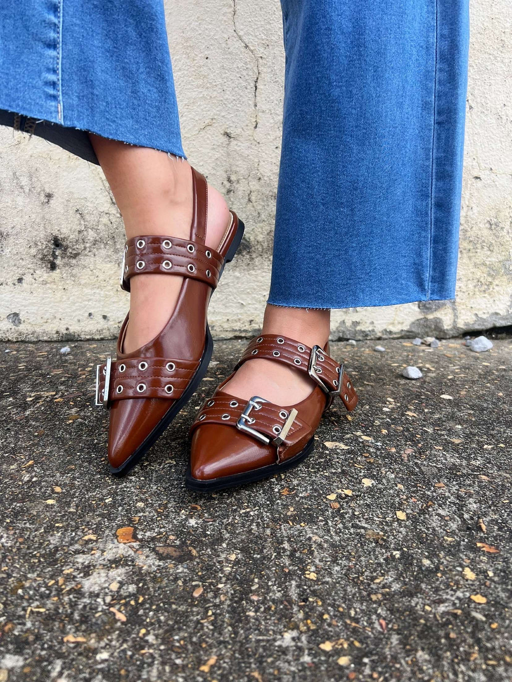 swirl buckled slingback flat