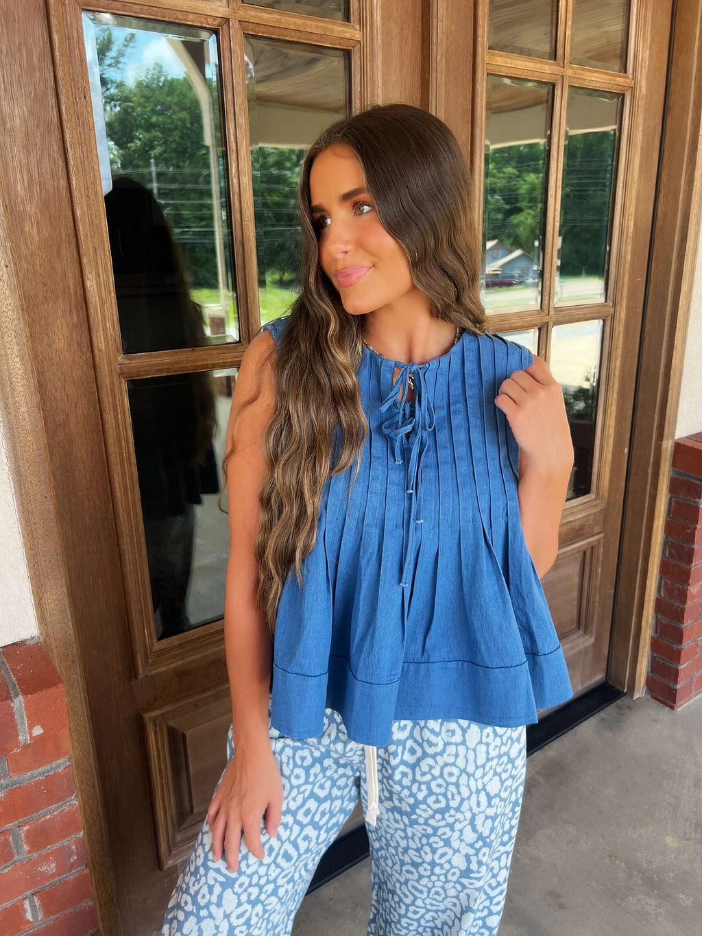 chambray pleated top